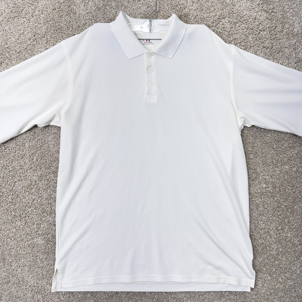 Under Armour Polo Mens Large HeatGear White Short Sleeve EUC